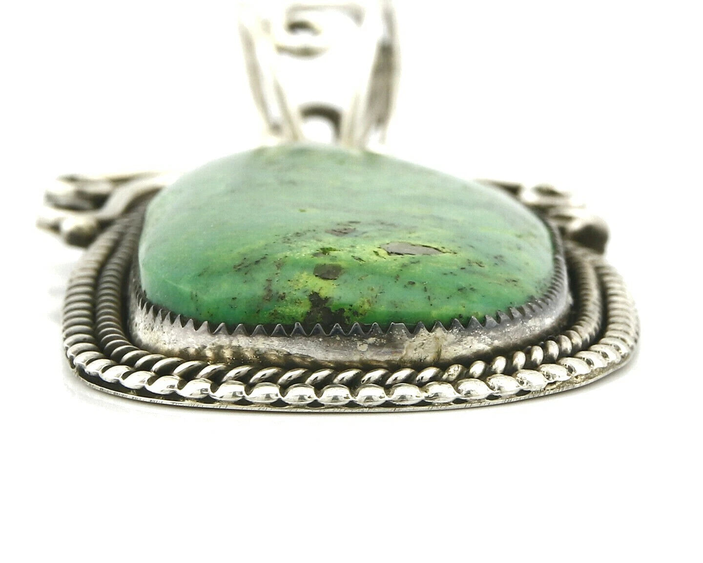 Navajo Crescent Valley Natural Turquoise Pendant .925 Silver Signed Gomez C.2005