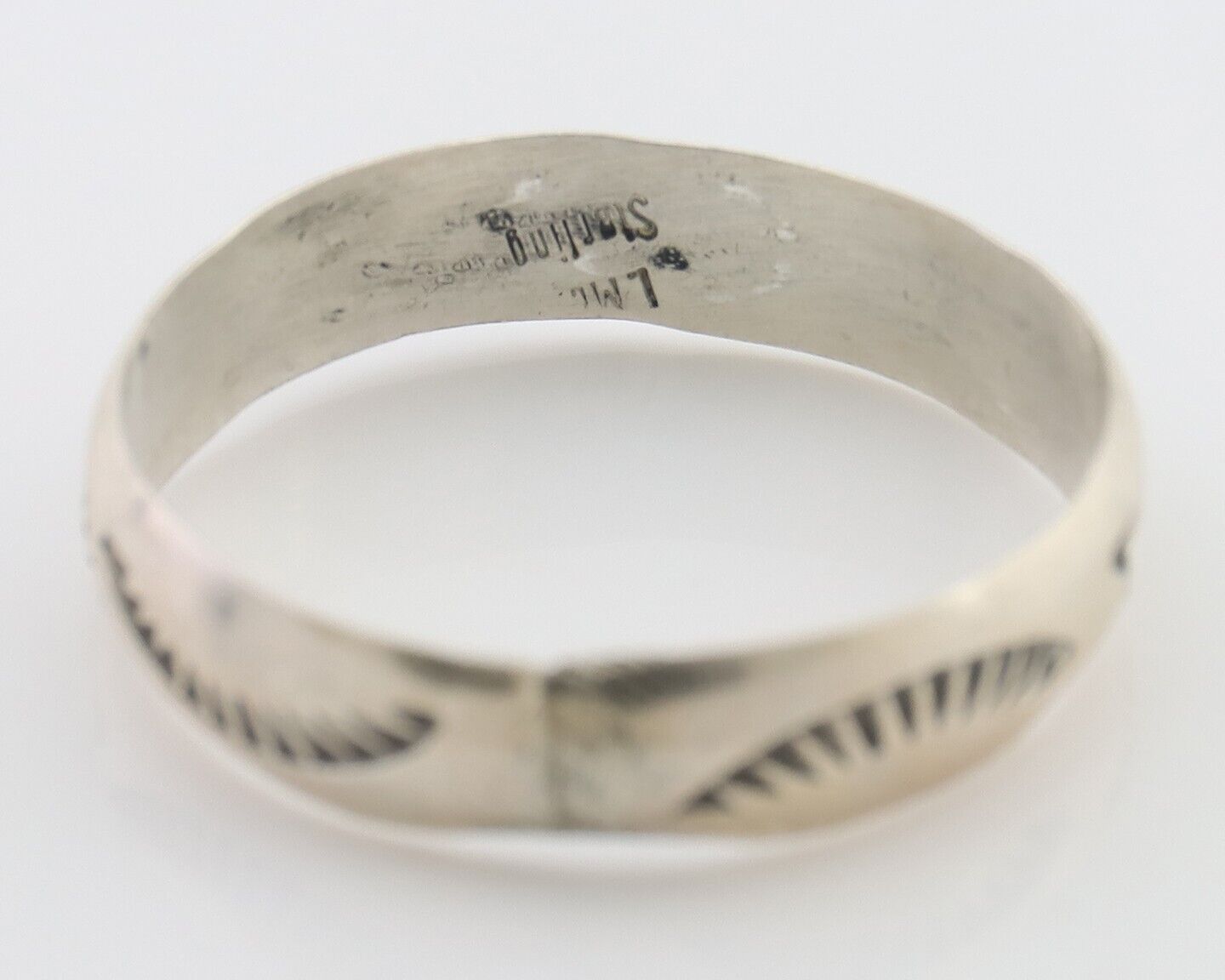 Navajo Hand Stamped Band 925 Silver 5.0 mm Signed Larry Chavez Size 10.5 C.80's