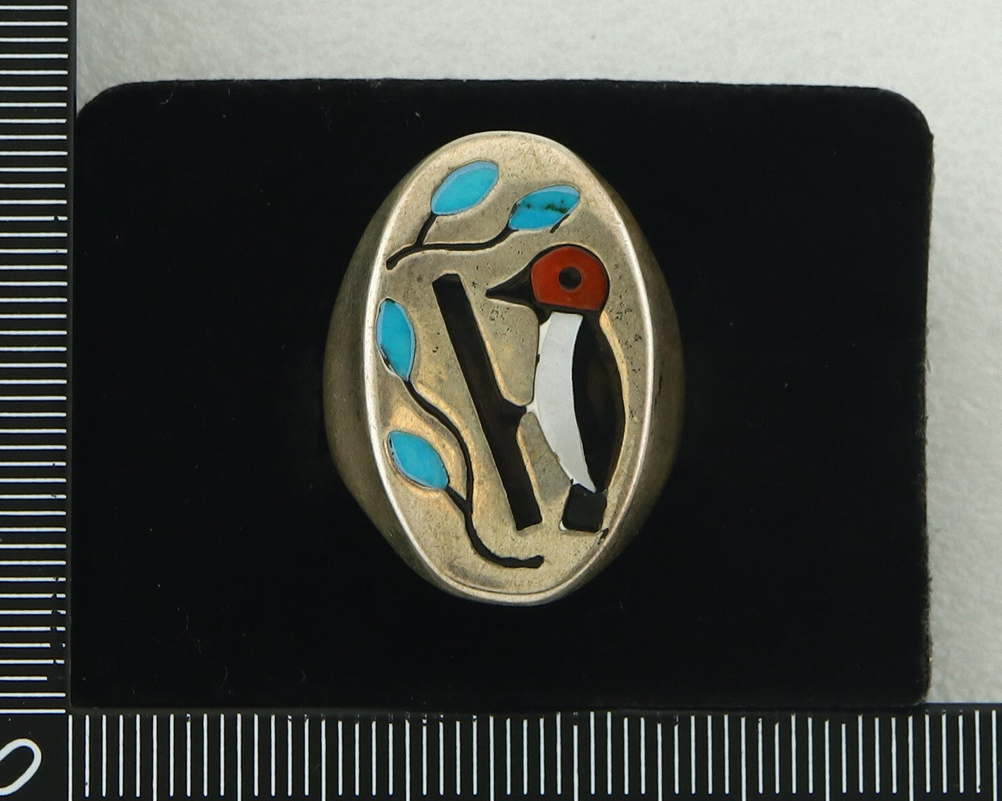 Vintage Navajo Ring 925 Sterling Wood Pecker Gemstone Native Artist Size 9.75