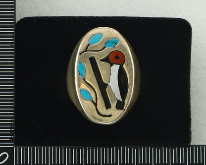 Vintage Navajo Ring 925 Sterling Wood Pecker Gemstone Native Artist Size 9.75