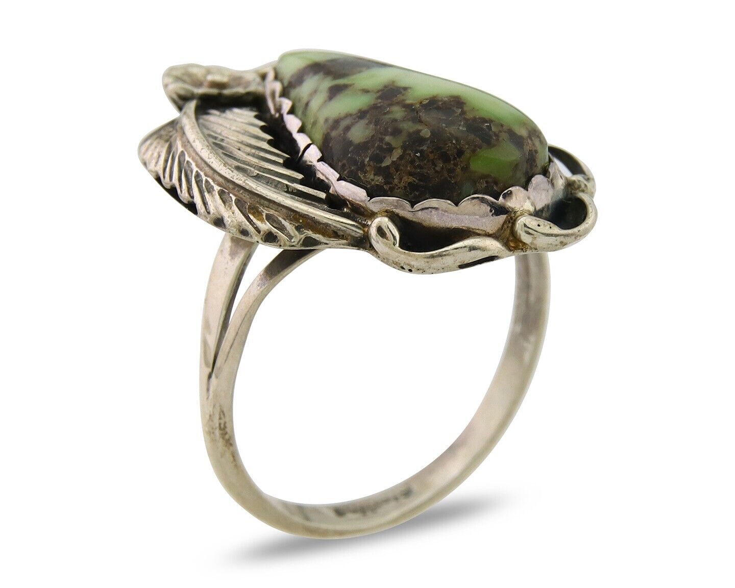 Navajo Ring 925 Sterling Silver Green Turquoise Native American Artist C.80s