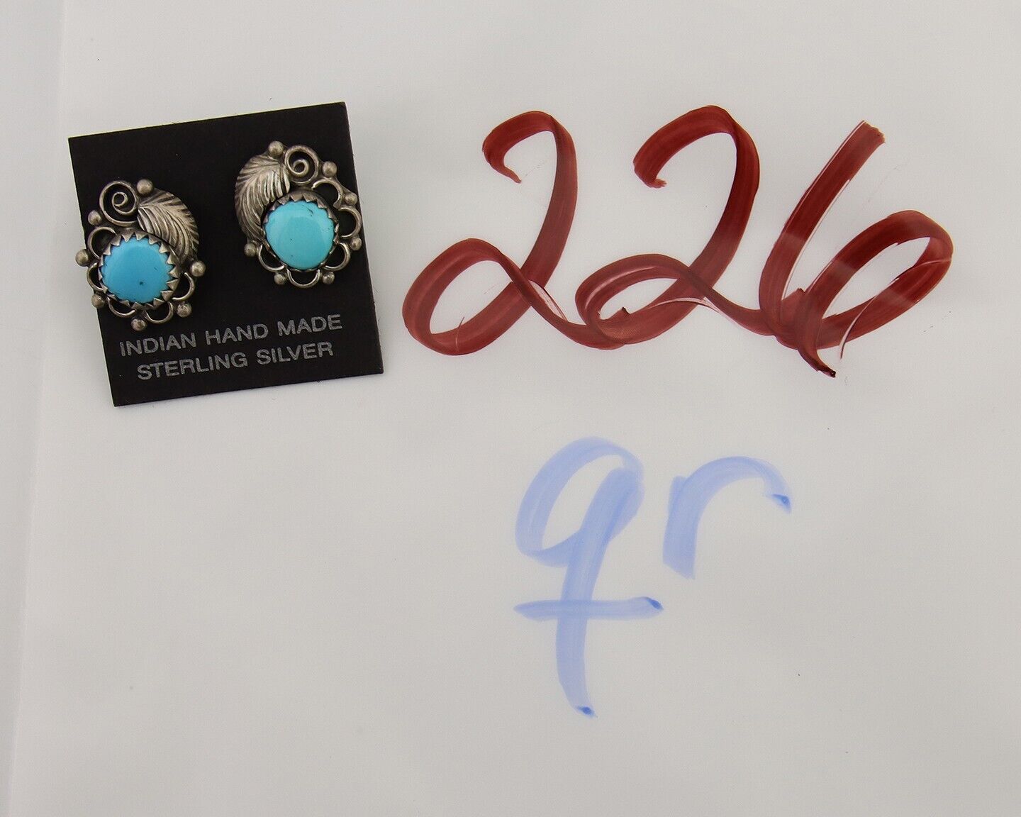 Navajo Handmade Earrings 925 Silver Natural Turquoise Native American Artist 80s