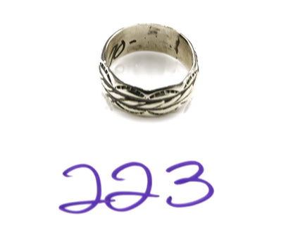 Navajo Ring .925 Silver Handmade Hand Stamped 3 Row Rope Band C.1980's