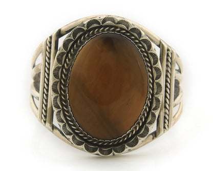 Navajo Cuff Bracelet Sterling Silver Natural Tiger Eye Sapphire Vintage Handmade