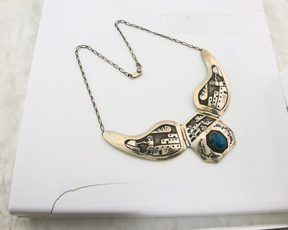 Navajo Necklace Sterling Silver Authentic Natural Turquoise Vintage Signed HY
