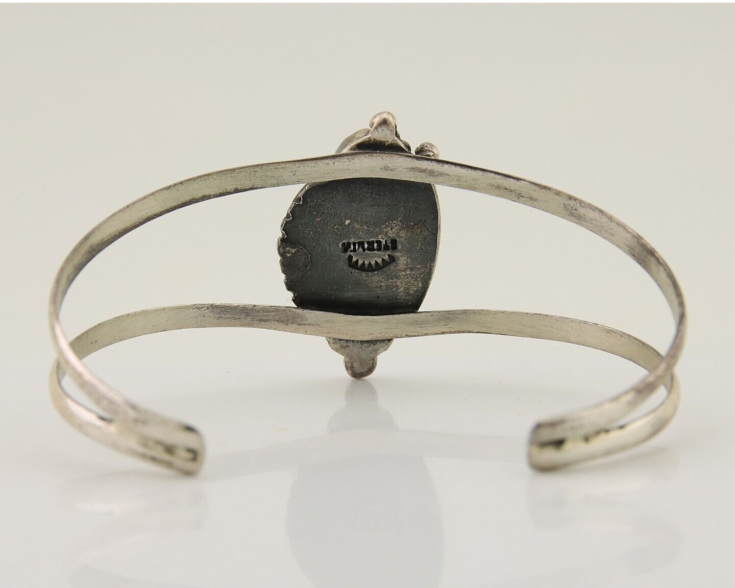 Navajo Hand Stamped Cuff Bracelet Turquoise 925 Silver Signed Sunrise C.80's