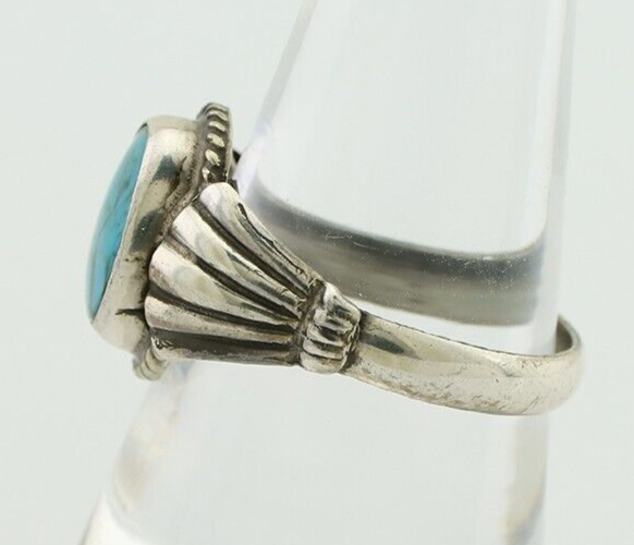 Navajo Handmade Ring 925 Silver Blue Turquoise Native American Artist C.80's