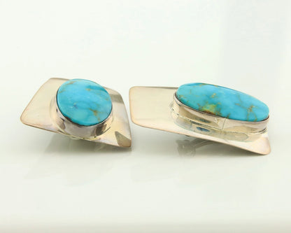 Navajo Clip-On Earrings Sterling Silver Natural Turquoise Vintage