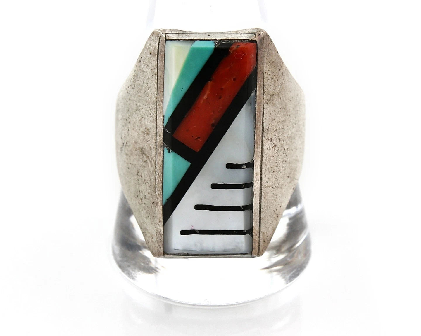 Men Zuni Ring Sterling Silver Natural Gemstone Vintage Handmade Size 12.25