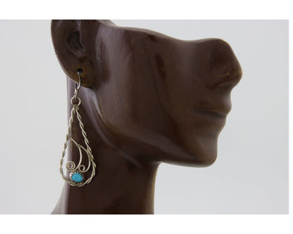 Navajo Dangle Earrings 925 Silver Natural Turquoise Artist Signed JB C.80's