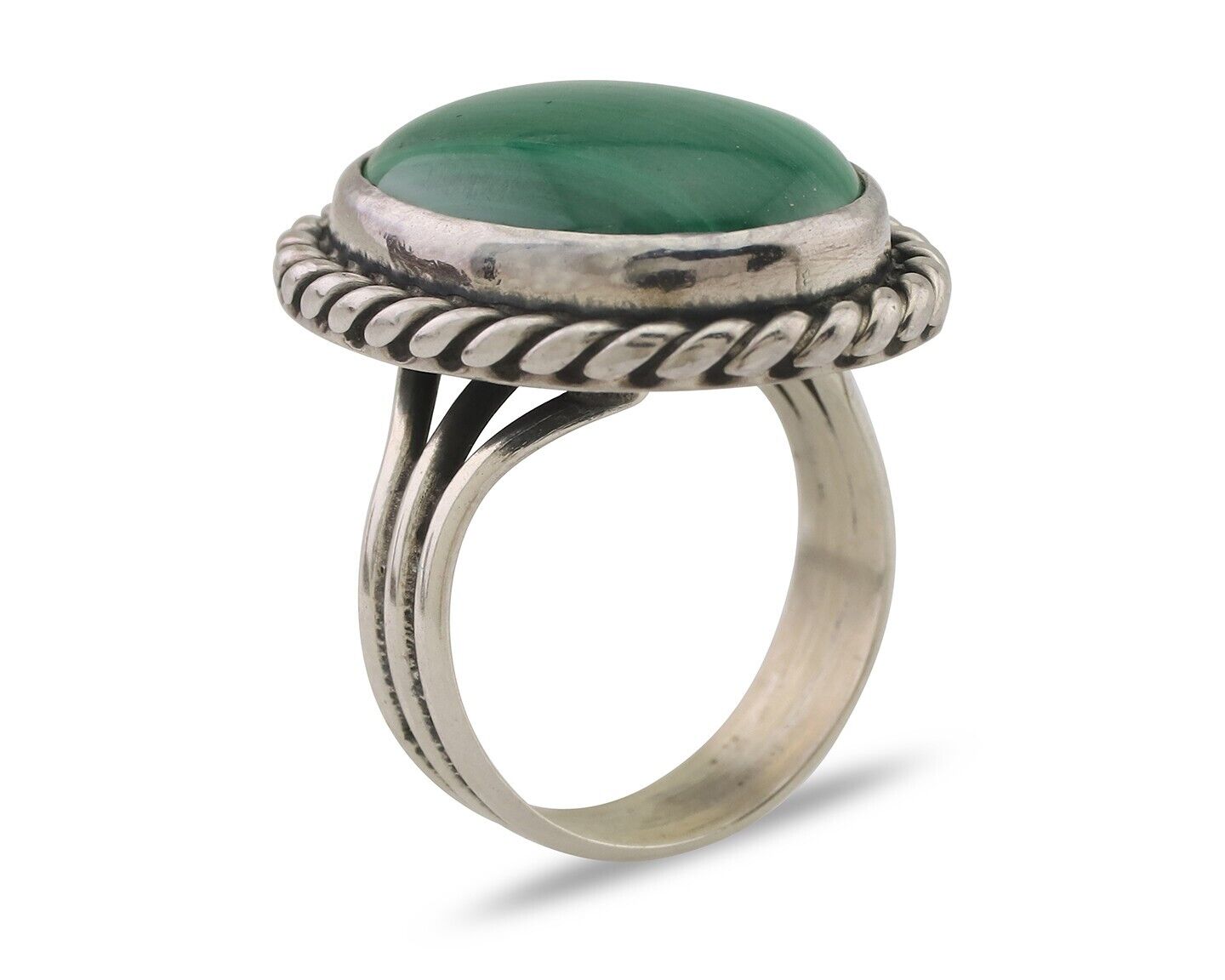 Navajo Ring 925 Silver Natural Malachite Native American Artist Size 7.25 C.80's