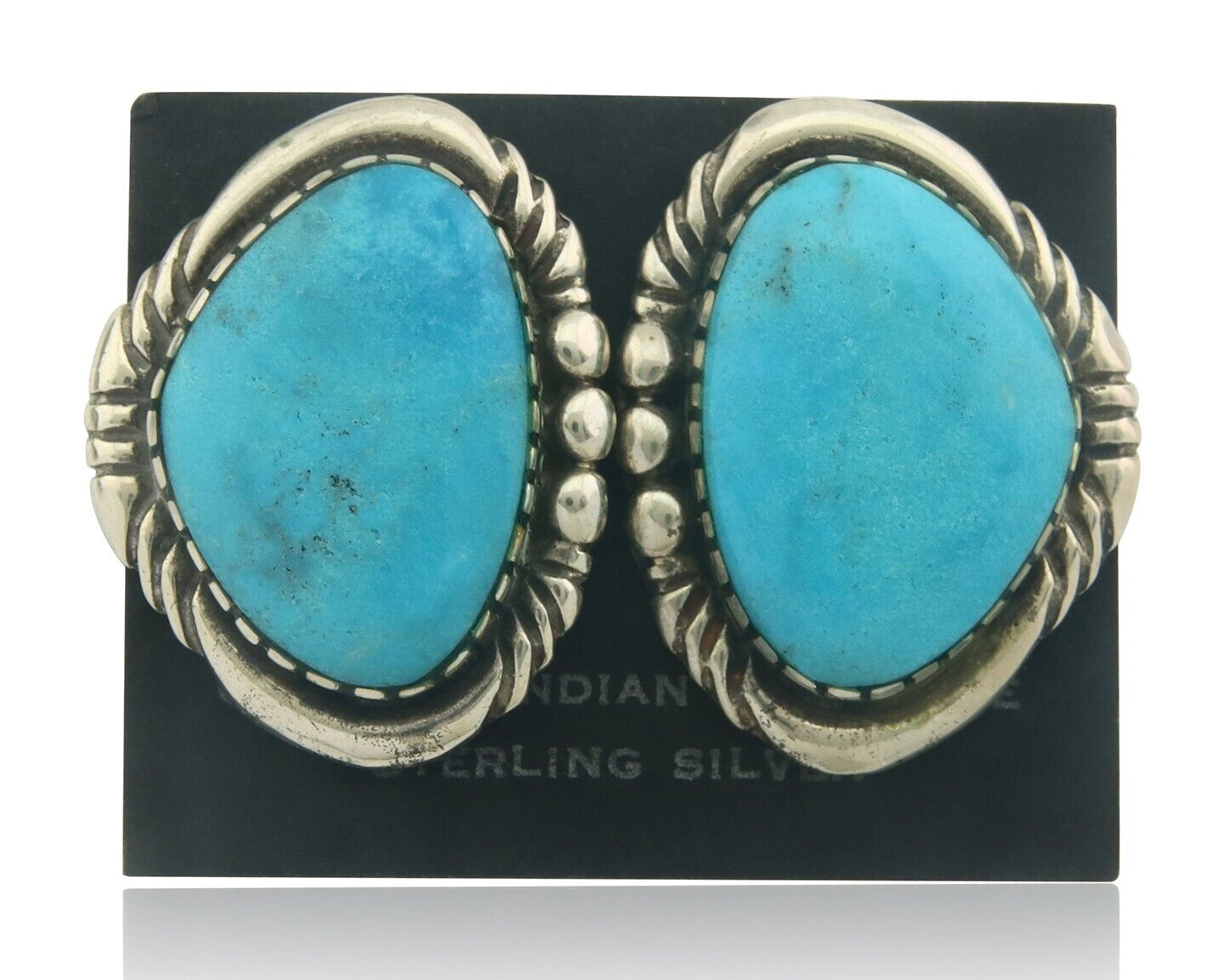 Navajo Earrings 925 Silver Natural Turquoise Artist Signed E Jackson C.80's