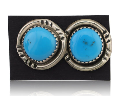 Navajo Earrings 925 Silver Natural Blue Turquoise Native American Artist C.80s