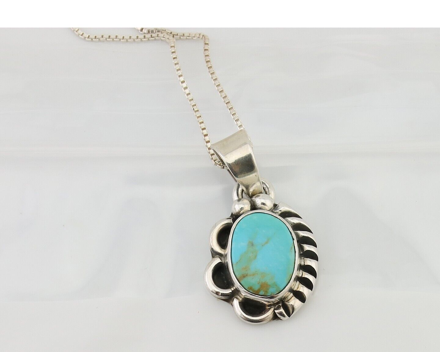 Navajo Necklace 925 Silver Kingman Turquoise Artist Signed Gecko C.90s