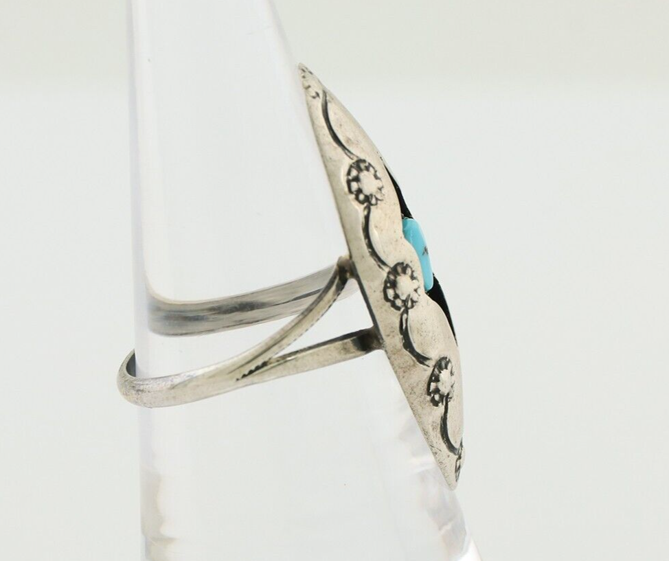 Navajo Ring 925 Silver Natural Blue Turquoise Native American Artist C.80's