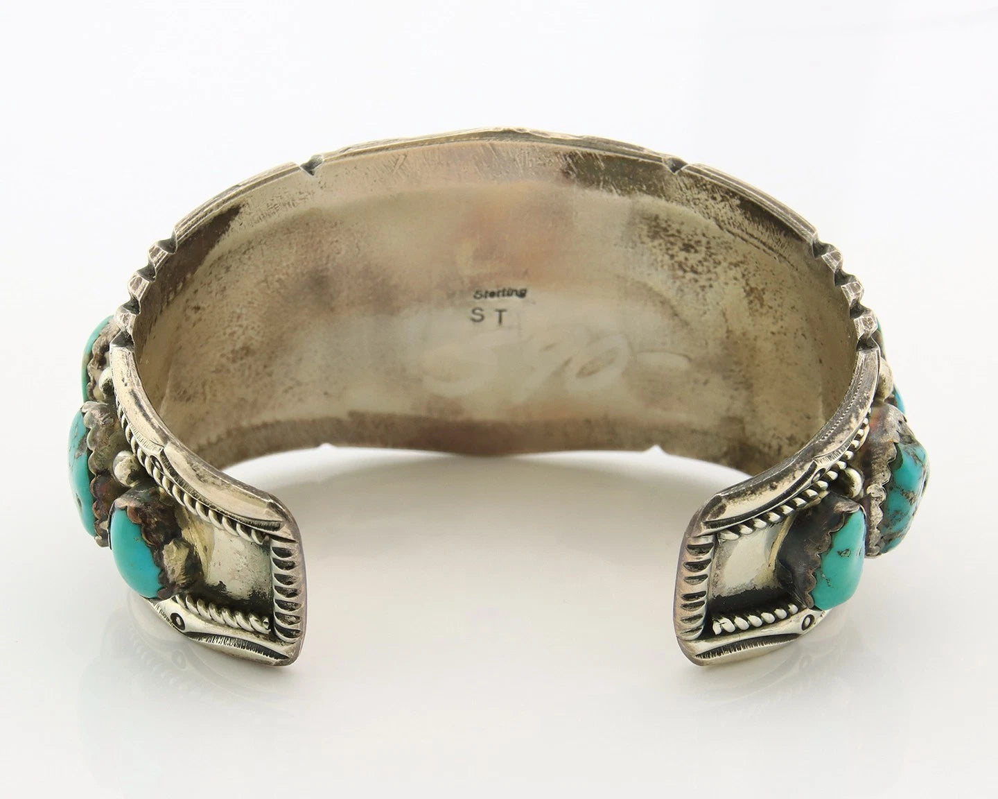 Navajo Cuff Bracelet Sterling Silver Gemstone Vintage Signed Herbert Taylor