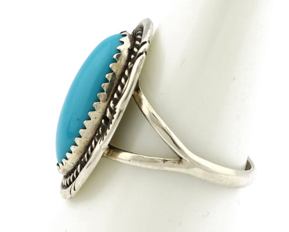 Navajo Ring .925 Silver Sleeping Beauty Turquoise Artist Signed Anna Begay C80s