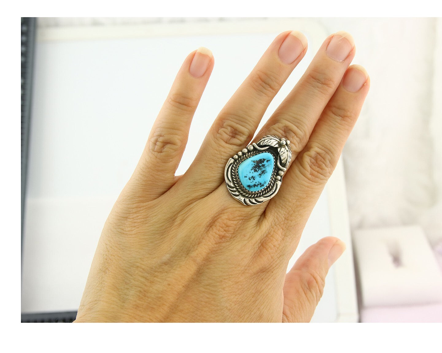 Vintage Navajo Ring Sterling Silver Authentic Turquoise Handmade Size 5.5