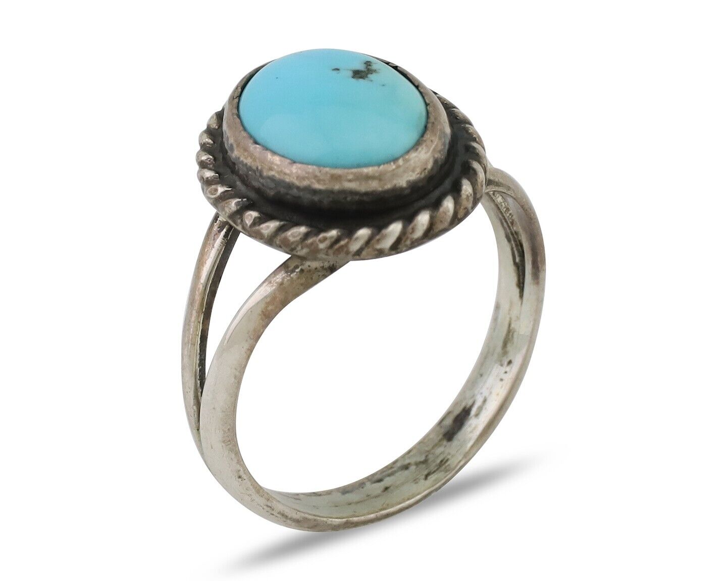 Navajo Ring 925 Silver Kingman Turquoise Native American Artist C.80's