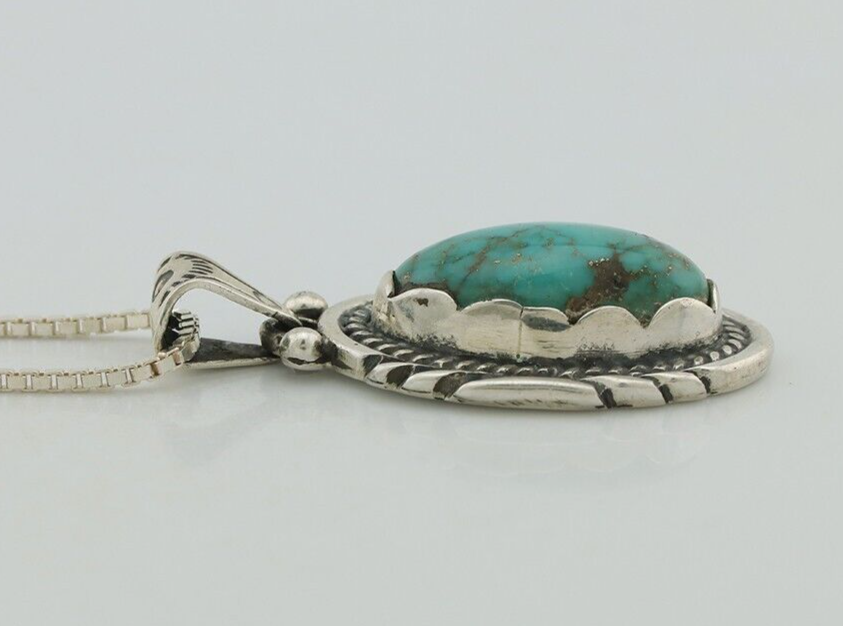 Navajo Necklace 925 Silver Natural Turquoise Sun Stamp C.80s