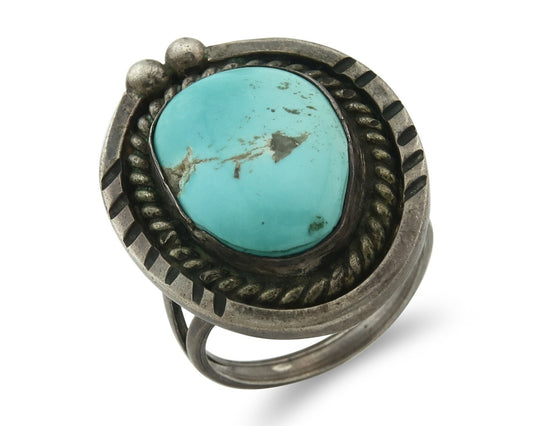 Vintage Navajo Ring 925 Sterling Silver Turquoise Handmade Size 7.0