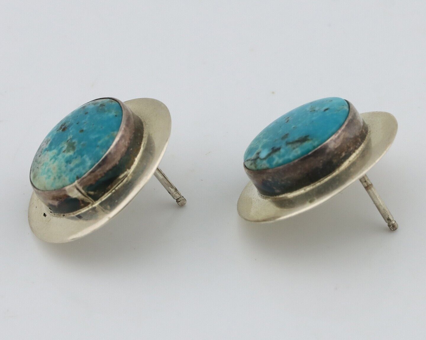 Navajo Hand Stamped Earrings 925 Silver Turquoise Native Artist C.80's