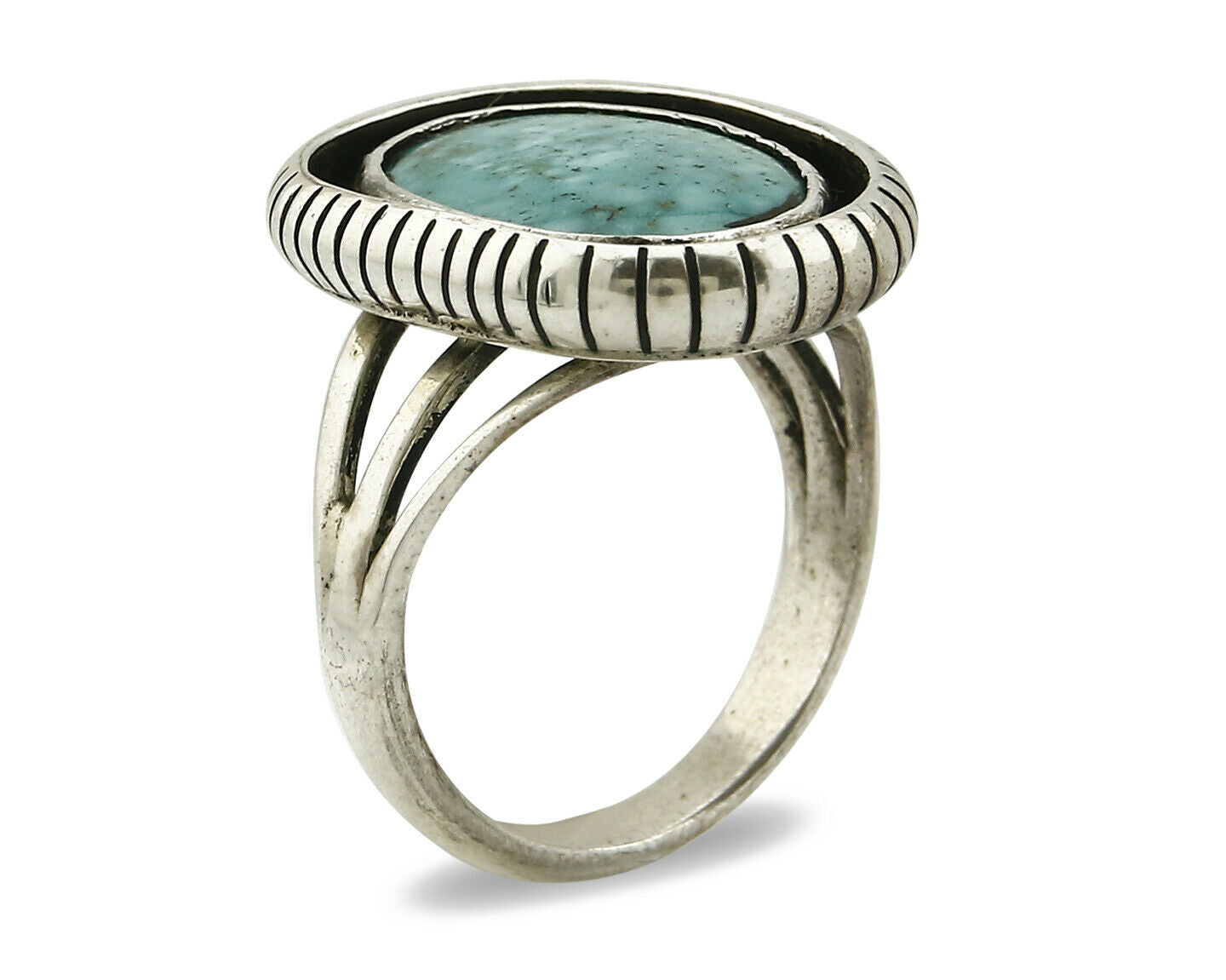 Navajo Ring .925 SOLID Silver Kingman Turquoise Artist Signed Montoya C.1980's