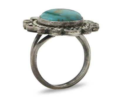 Vintage Navajo Ring 925 Sterling Silver Turquoise Signed W Size 6.0