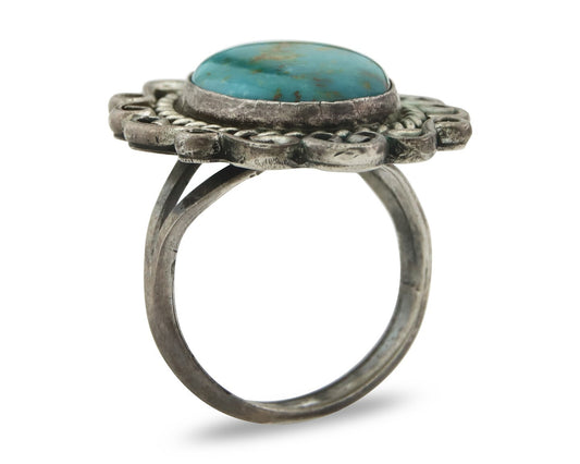 Vintage Navajo Ring 925 Sterling Silver Turquoise Signed W Size 6.0