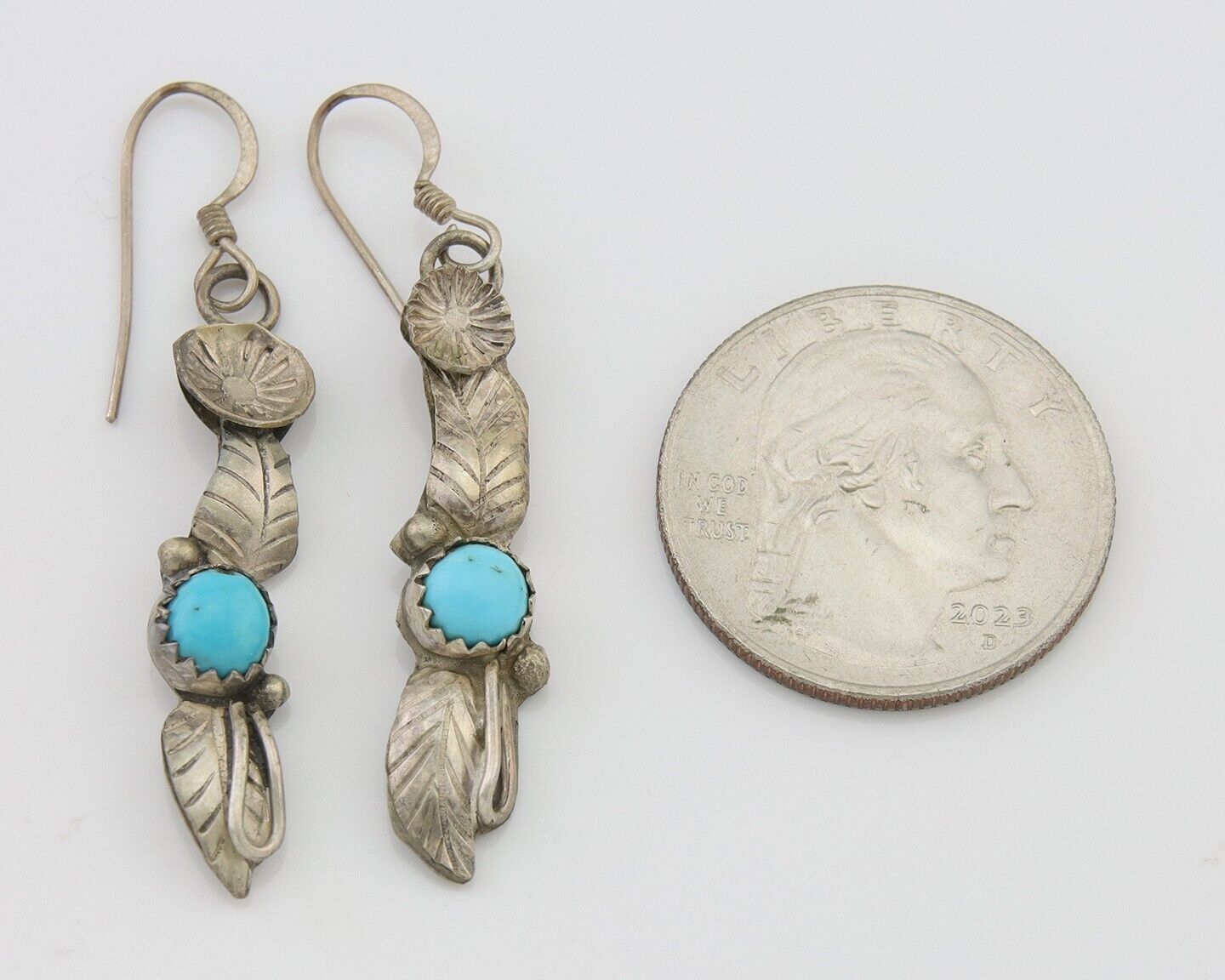 Navajo Dangle Earrings 925 Silver Natural Turquoise Native Artist C.80's