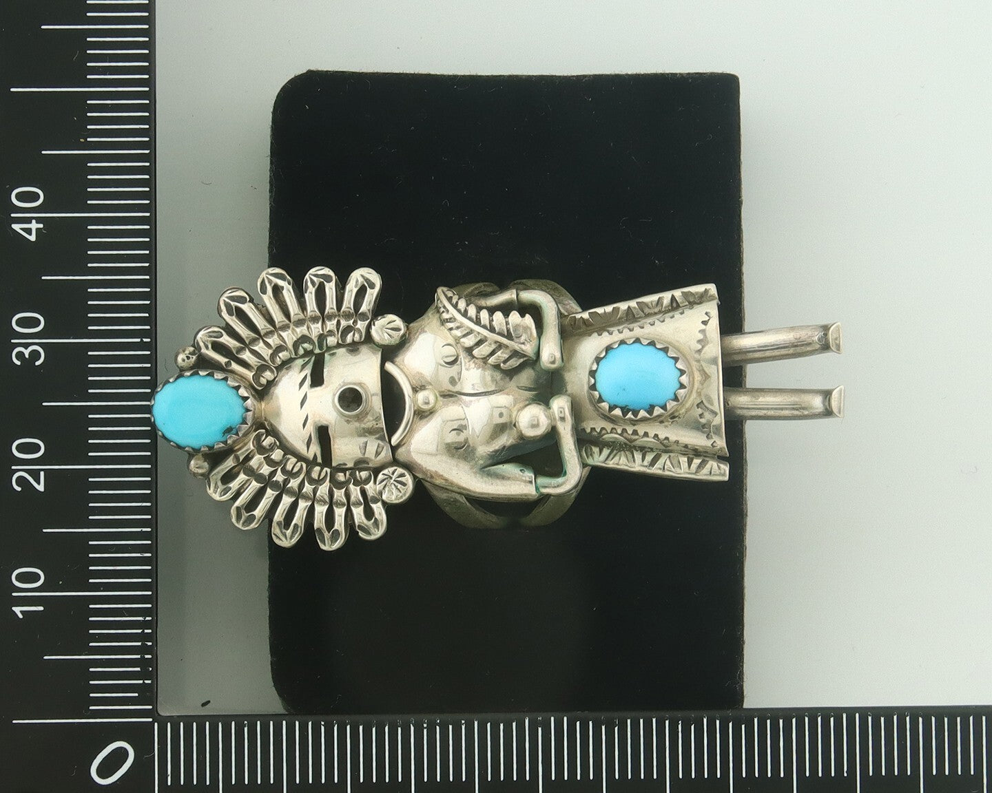 Vintage Navajo Kachina Ring 925 Sterling Turquoise Signed Gomez Size 8.0