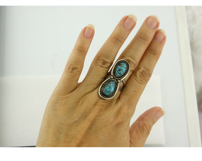 Vintage Navajo Ring 925 Sterling Silver Turquoise Signed FY Size 6.75