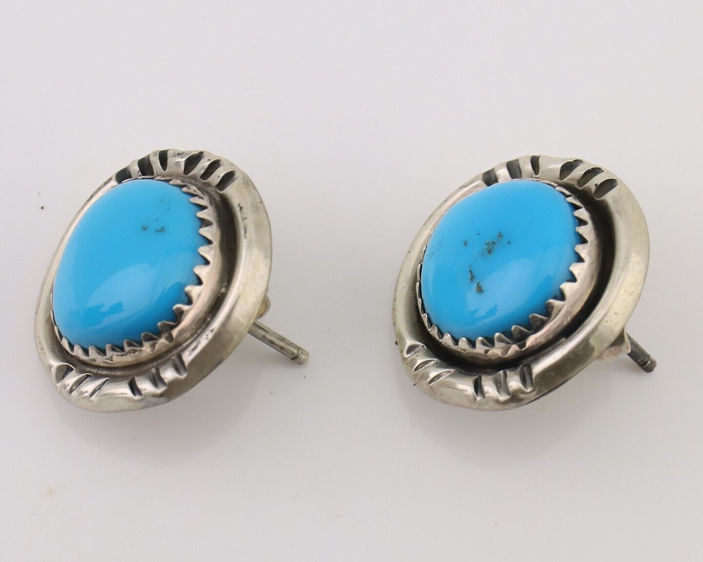 Navajo Earrings 925 Silver Natural Blue Turquoise Native American Artist C.80s