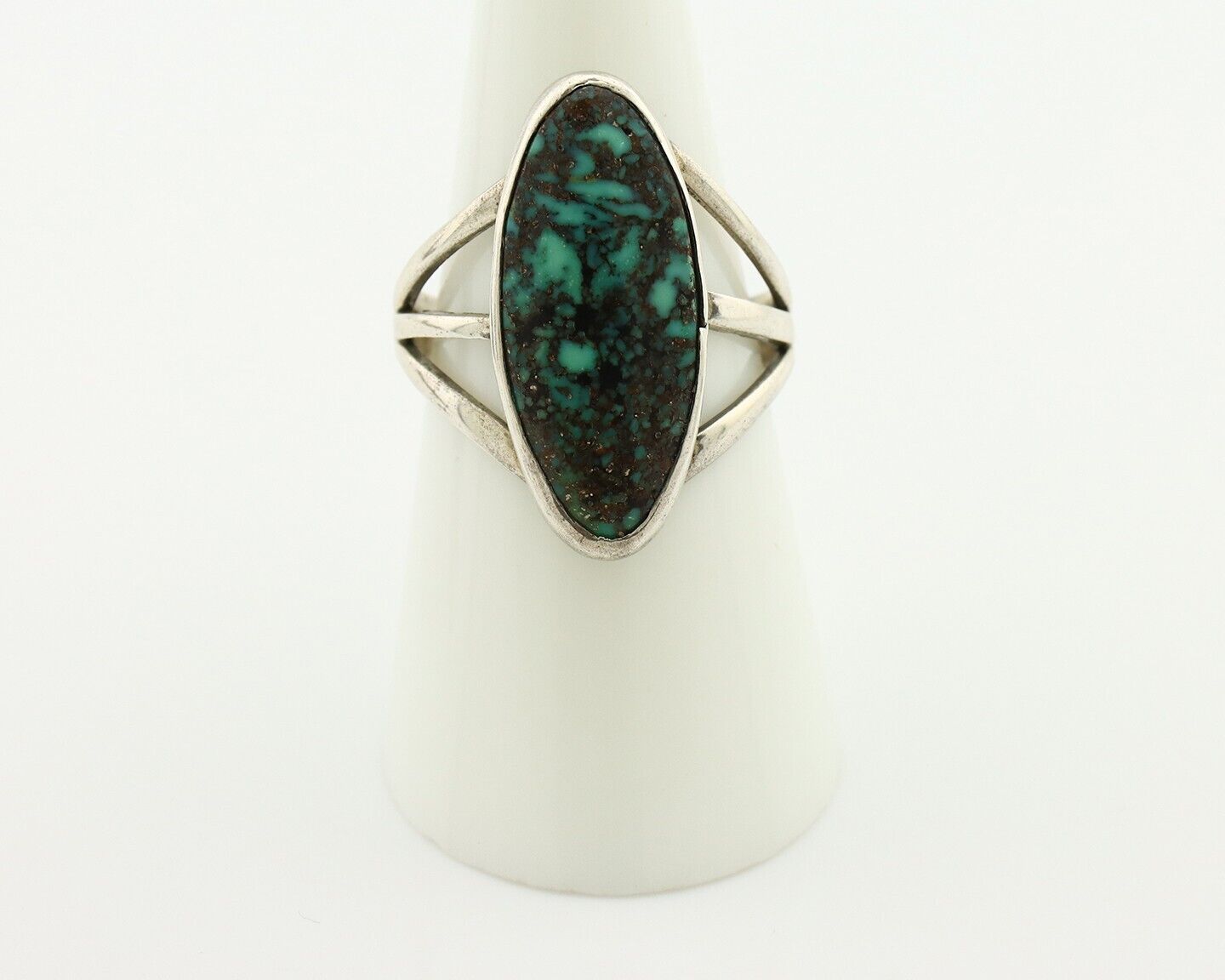 Navajo Ring 925 Silver Natural Spiderweb Turquoise Native American Artist C.80's