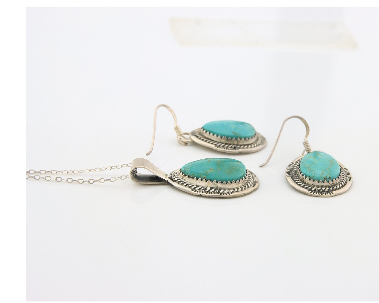 Navajo Necklace Earrings Set Sterling Silver Turquoise Vintage Signed Begay