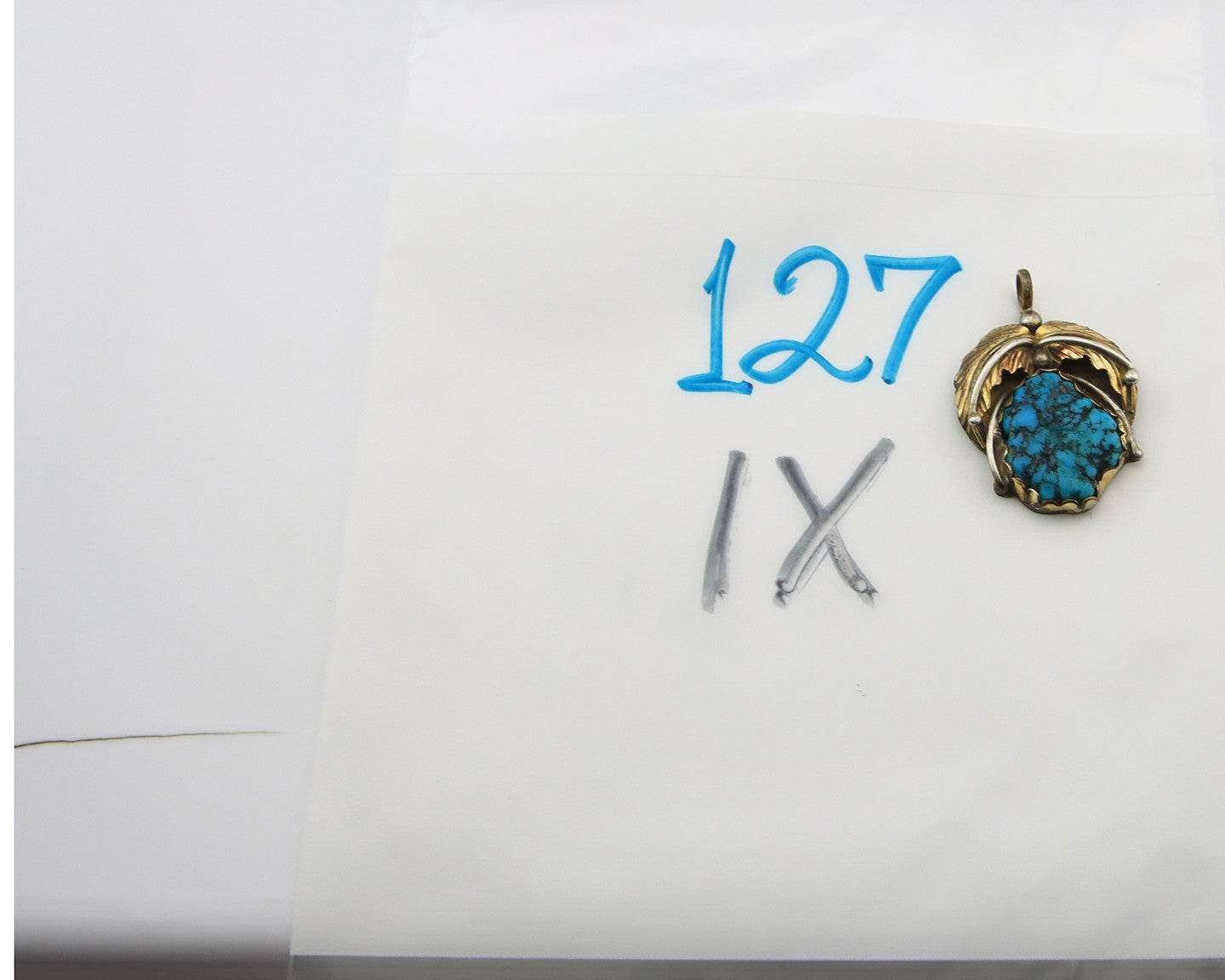 Navajo Pendant Sterling Silver & Gold Natural Blue Turquoise Authentic Native