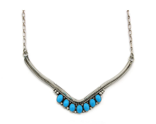 Navajo Necklace 925 Sterling Silver Turquoise Signed LJ
