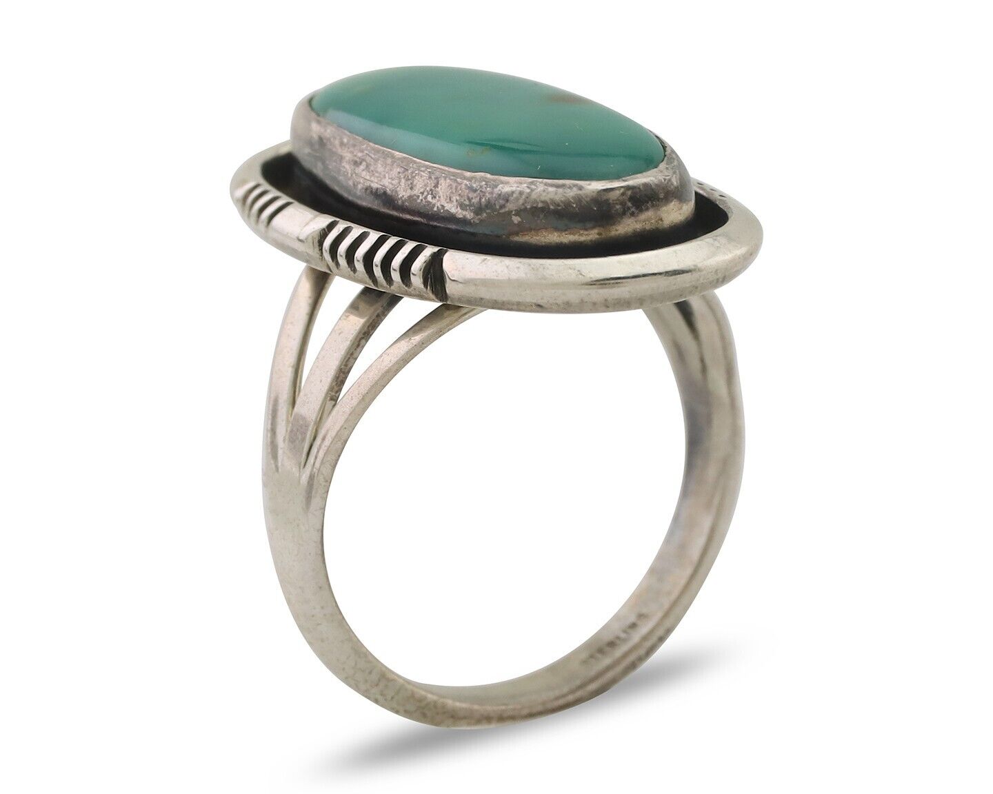 Navajo Ring 925 Silver Natural Green Turquoise Native American Artist C.80's