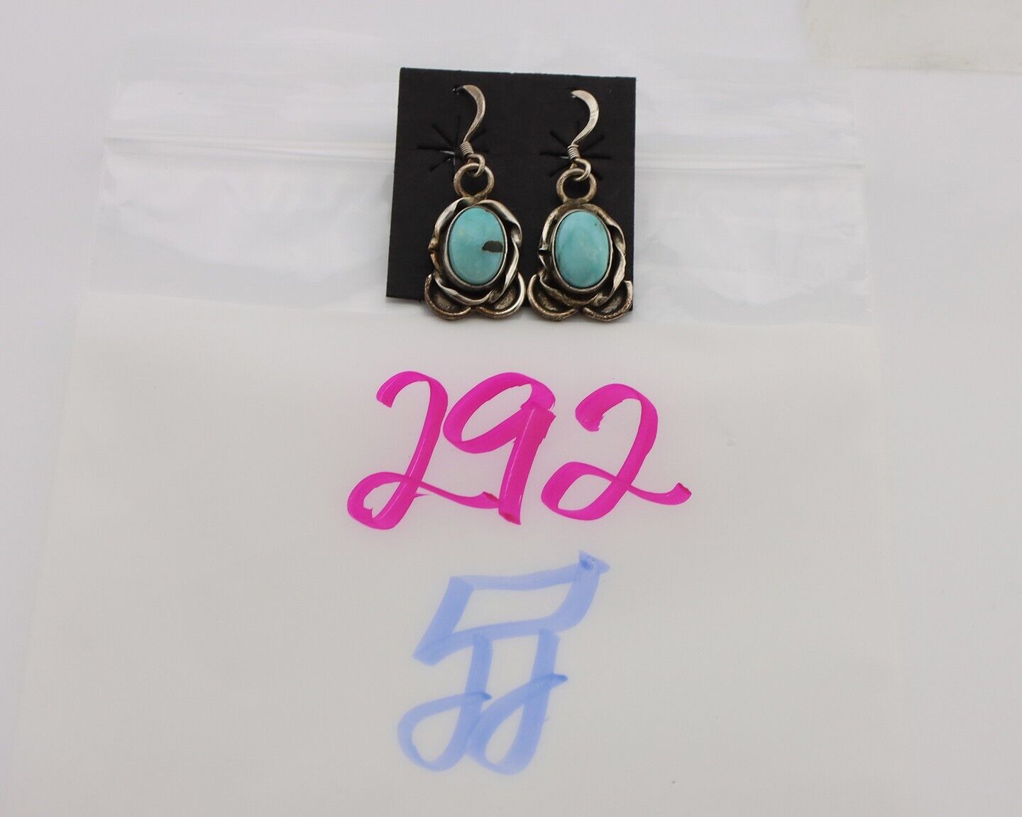 Navajo Earrings 925 Silver Natural Blue Turquoise Native American Artist C.80s