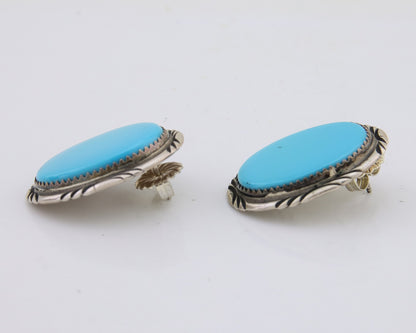 Navajo Earrings 925 Silver Blue Turquoise Artist Signed TALHAT C.80's