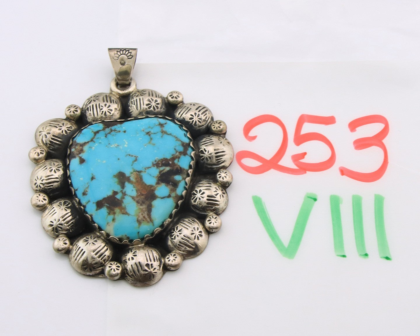 Large Navajo Pendant Sterling Silver Authentic Turquoise Vintage Artist Signed