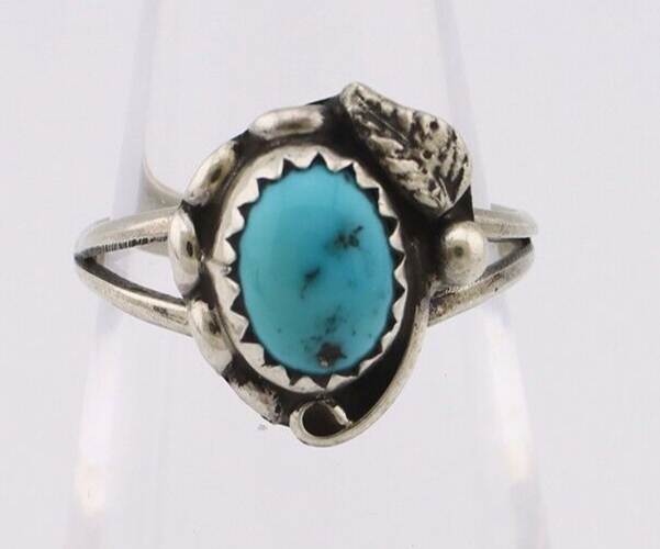 Navajo Ring 925 Silver Sleeping Beauty Turquoise Native American Artist C.80's