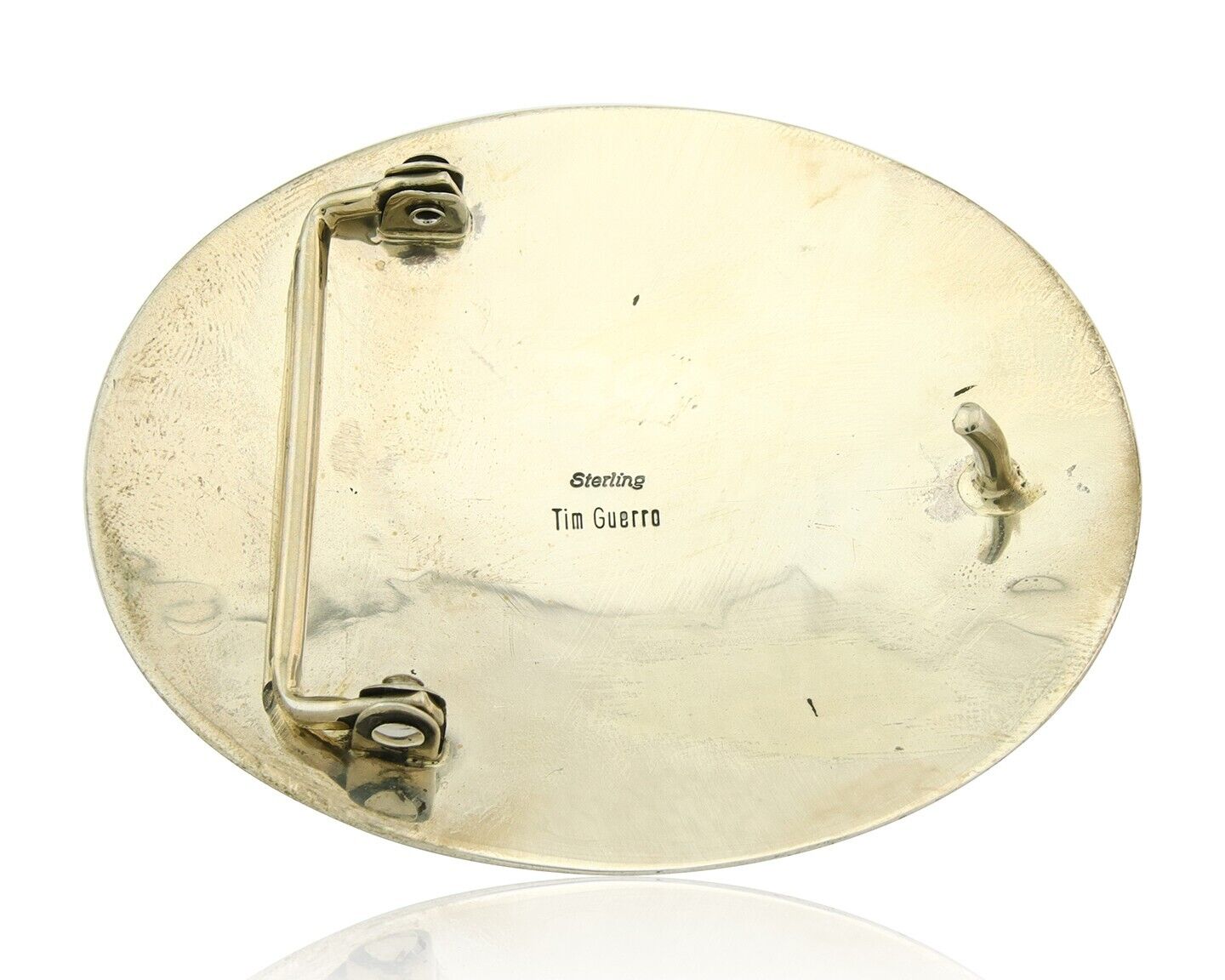 Navajo Belt Buckle 925 Sterling Silver Artist Signed Tim Guerro 2.5x3 in C.80's