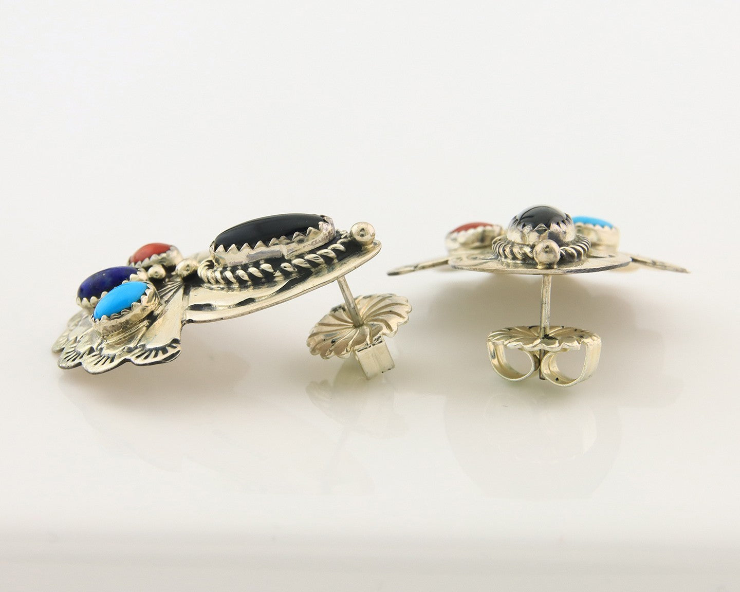 Navajo Earrings Sterling Silver Gemstone Vintage Handmade Dangle