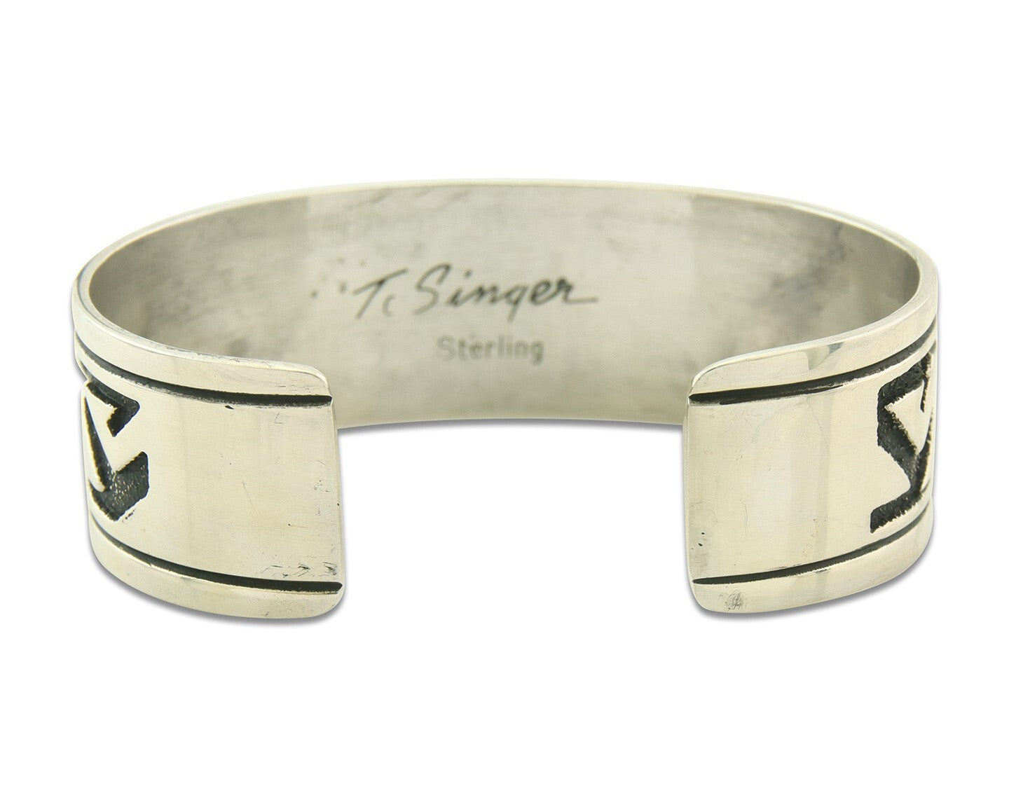 Navajo Bracelet 925 Silver Artist Signed Thomas Singer Cuff C.80's