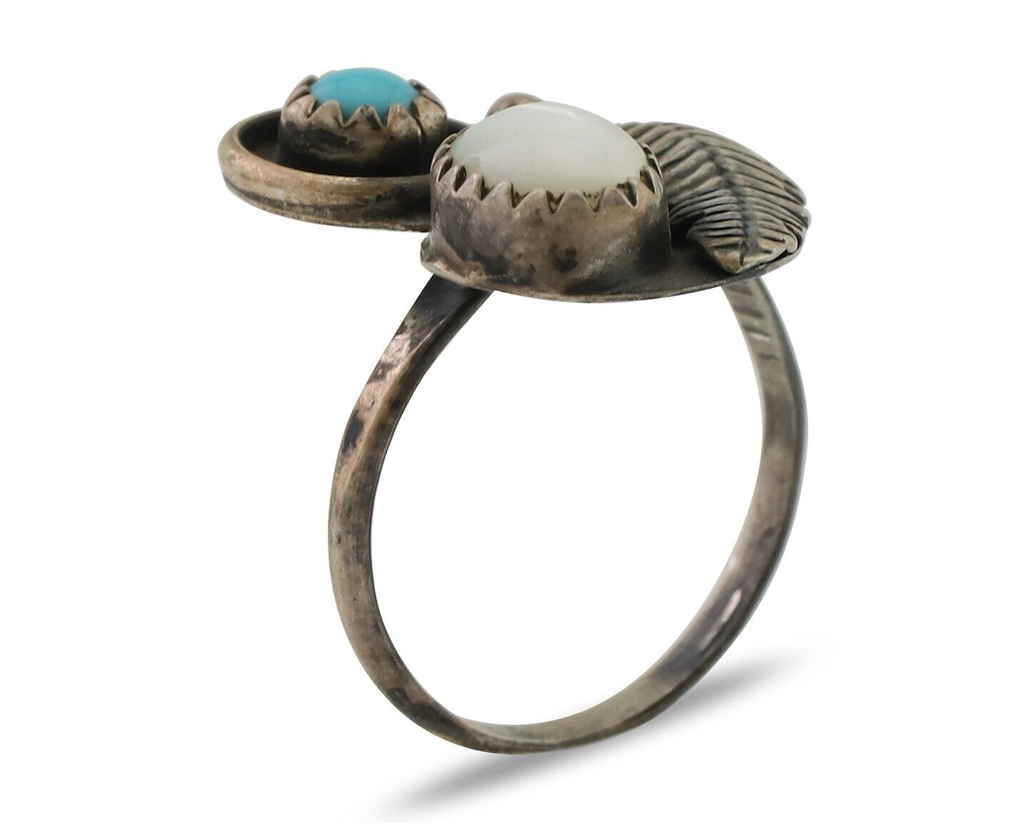 Vintage Handmade Navajo Ring Turquoise & MOP 925 Silver Size 5.75 C.80's