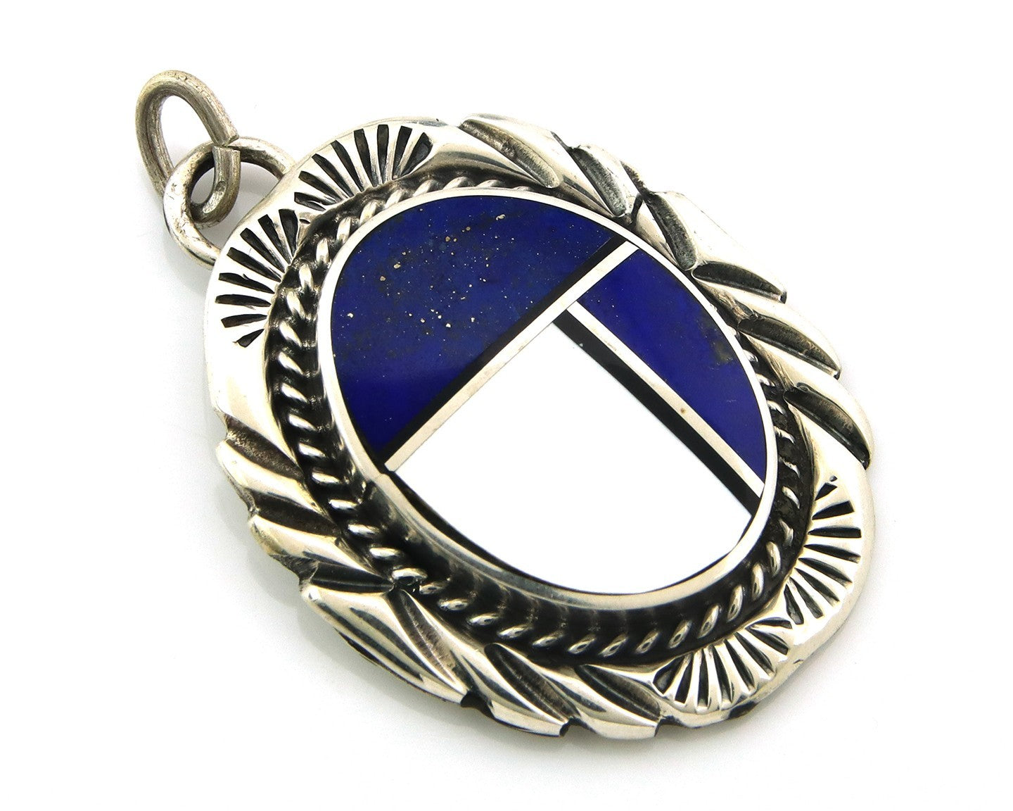 Navajo Pendant Sterling Silver Natural Gemstone Vintage Signed Bull Head