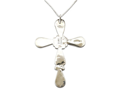 Zuni Cross Necklace 925 Silver Gemstone Artist Signed Zeno & Maryann Edaaki C80s