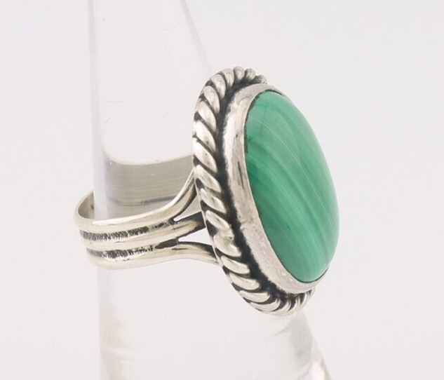 Navajo Ring 925 Silver Natural Malachite Native American Artist Size 7.25 C.80's