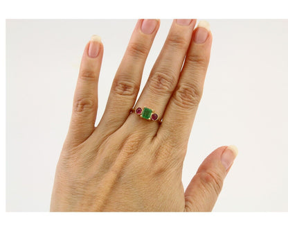 Natural Mined Emerald & Burma Ruby Ring 1.30 ct 18k Solid Gold